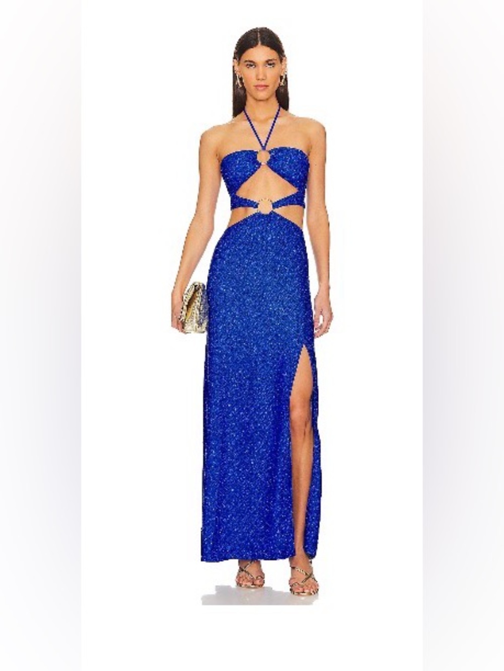 NWOT - Luli Fama Brilla Double Loop Long Dress in Electric Blue